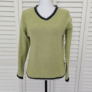 Cousin Johnny Anthropologie Sweater Size L Green V Neck Knit